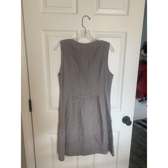 Lina Tomei Italy 100% Linen Dress Embellished Neck Gray Size Small - Picture 9 of 14